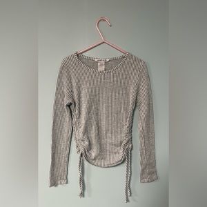 Caution to the Wind Grey and White Stripped Crop long sleeve shirt, Girl size 10